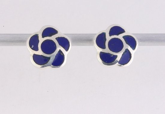 Clous d'oreilles en argent en forme de fleur avec lapis-lazuli