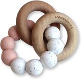 Chewies & More Rammelaar hout met kralen Basic Witt Gritt met Rose Gritt 7. Wit Gritt + 25 Rose Gritt