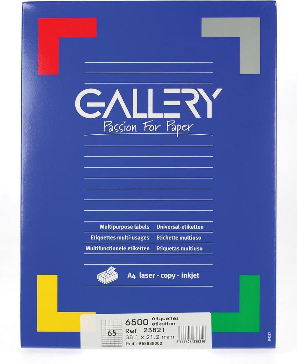 Gallery witte etiketten ft 38,1 x 21,2 mm (b x h), ronde hoeken, doos van 6.500 etiketten
