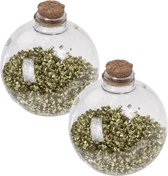2x Transparante fles kerstballen met gouden glitters 8 cm - Onbreekbare kerstballen - Kerstboomversiering goud
