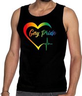 Gay pride kloppend hart/hartslag tanktop - zwart regenboog shirt voor heren - Gay pride S