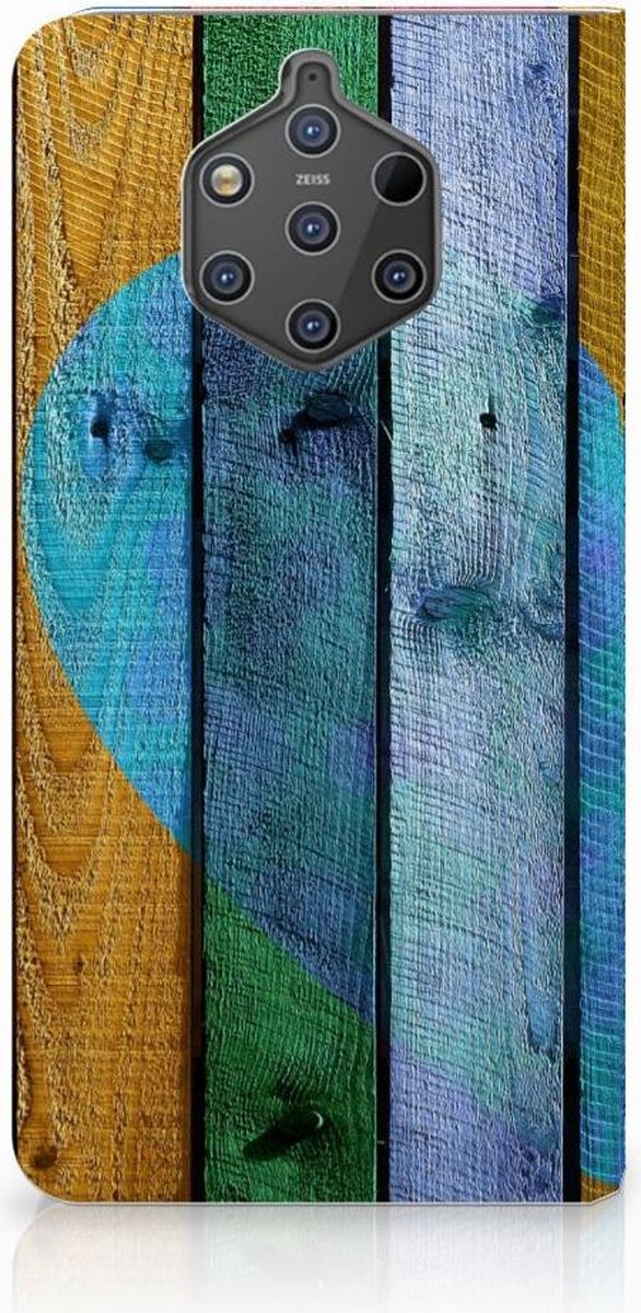 Nokia 9 PureView Book Wallet Case Wood Heart - Cadeau voor je Vriend