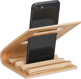 relaxdays telefoonhouder - tafelstandaard - bamboe - tafelmodel - voor bureau - hout