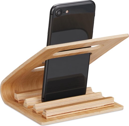 te ontvangen embargo Mannelijkheid relaxdays telefoonhouder - tafelstandaard - bamboe - tafelmodel - voor  bureau - hout | bol.com