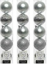 15x Zilveren kunststof kerstballen 8 cm - Mix - Onbreekbare plastic kerstballen - Kerstboomversiering zilver
