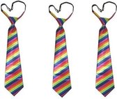 3x Gestreepte stropdas regenboog print - Hippie - Gay pride - Carnaval verkleed accessoire