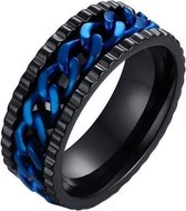LGT Jewels edelstaal heren ring Cuban Link Zwart Blauw-21mm