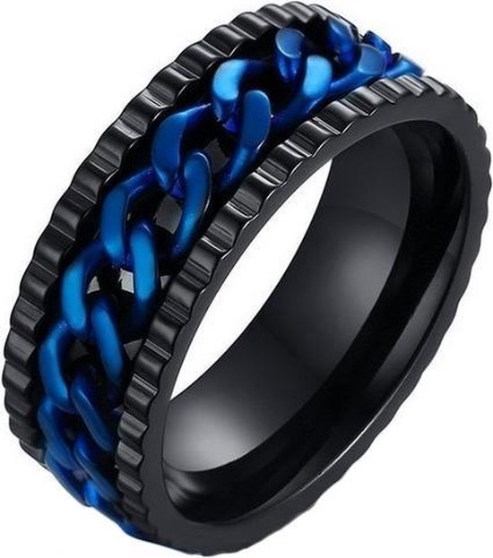 Bague pour homme en acier inoxydable LGT Jewels Cuban Link Black Blue-21mm