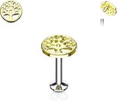 Traguspiercing tree of life goud kleur 6 mm