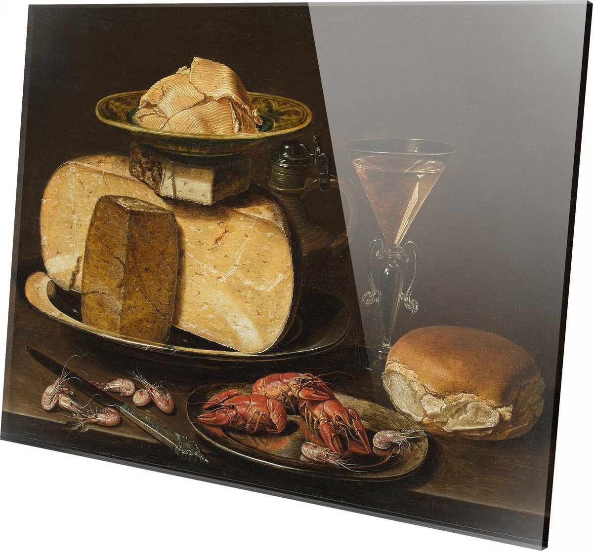 Stilleven met kazen, garnalen en rivierkreeften | Clara Peeters | Plexiglas | Wanddecoratie | 120CM x 80CM | Schilderij | Oude meesters | Foto op plexiglas