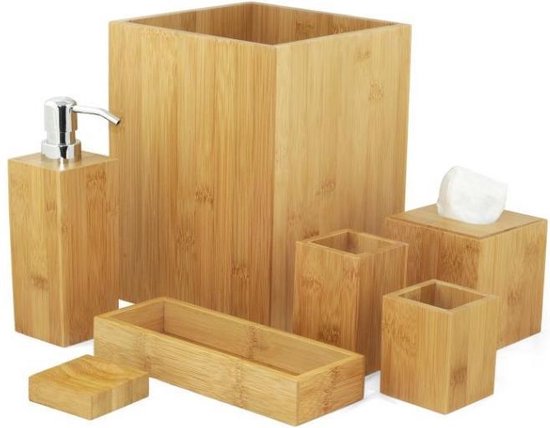 Badkamer accessoires - Set - 7 stuks - Decoratie - Bamboe | bol.com
