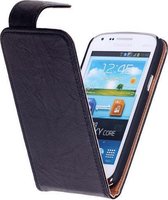 Polar Echt Lederen Samsung Galaxy Core i8260 Flipcase Hoesje Zwart - Cover Flip Case Hoes