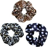 Scrunchie Velvet Leopard, Panther en Stippel - Zachte Haarwokkel Scrunchies Haarelastiek - Set van 3 - Haaraccessoires