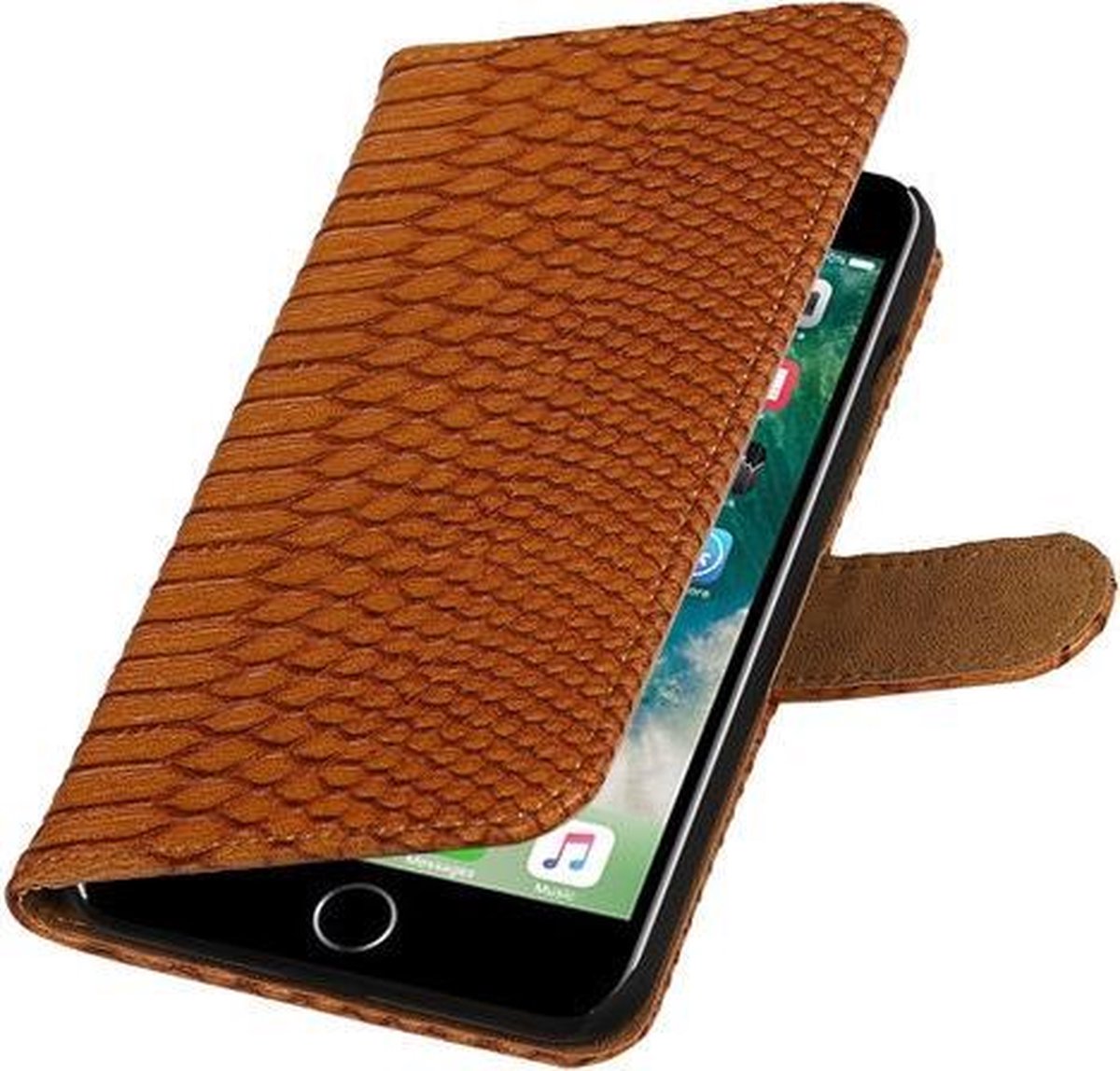 Bruin Slang booktype wallet cover hoesje voor Apple iPhone 7 Plus