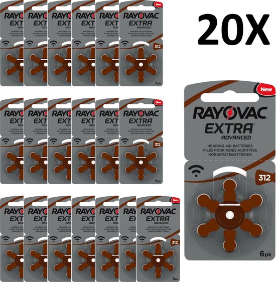 Voordeelpak Rayovac gehoorapparaat batterijen - Type 312 (bruin) - 20 x 6  stuks | bol.com