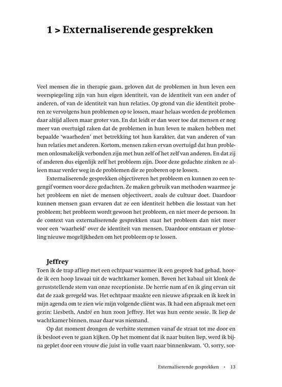 Pagina met de titel '1 > Externaliserende gesprekken' uit het boek.