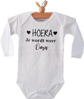 Baby Rompertje met tekst Hoera je wordt weer oma | Lange mouw | zwart wit | maat 50/56 cadeautje