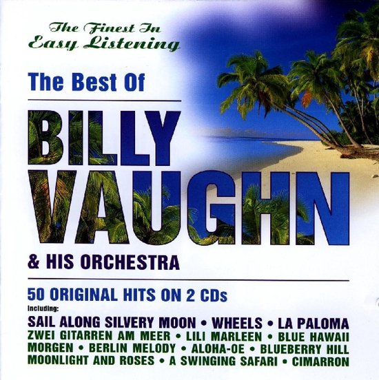 CD hoes met de titel "The Best Of Billy Vaughn & His Orchestra" en een tropisch strand met palmbomen.