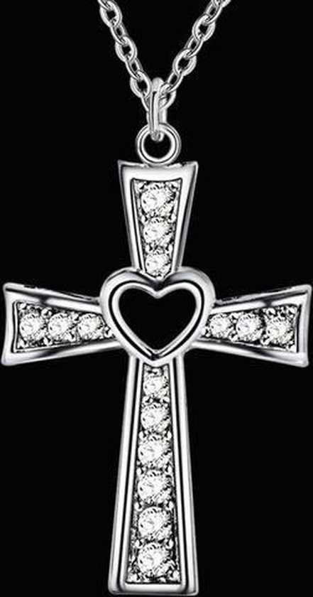 Zilveren ketting hanger kruisje met hart. bol.com