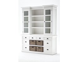 Vitrinekast wit - landelijke witte vitrinekast - 180bx50dx220 hoog - veel laden - glasdeuren - open vakken - gemonteerd - Nova Solo - BCA600