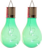 2x Ampoule LED verte extérieure / jardin / Éclairage solaire poire 14 cm - Éclairage de jardin - Lampes de jardin - Lampes solaires énergie solaire