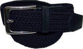 Donkerblauw - Elastische Comfort Riem - maat 120 cm - Gevlochten - 100% Elastisch - Nikkelvrije Gesp
