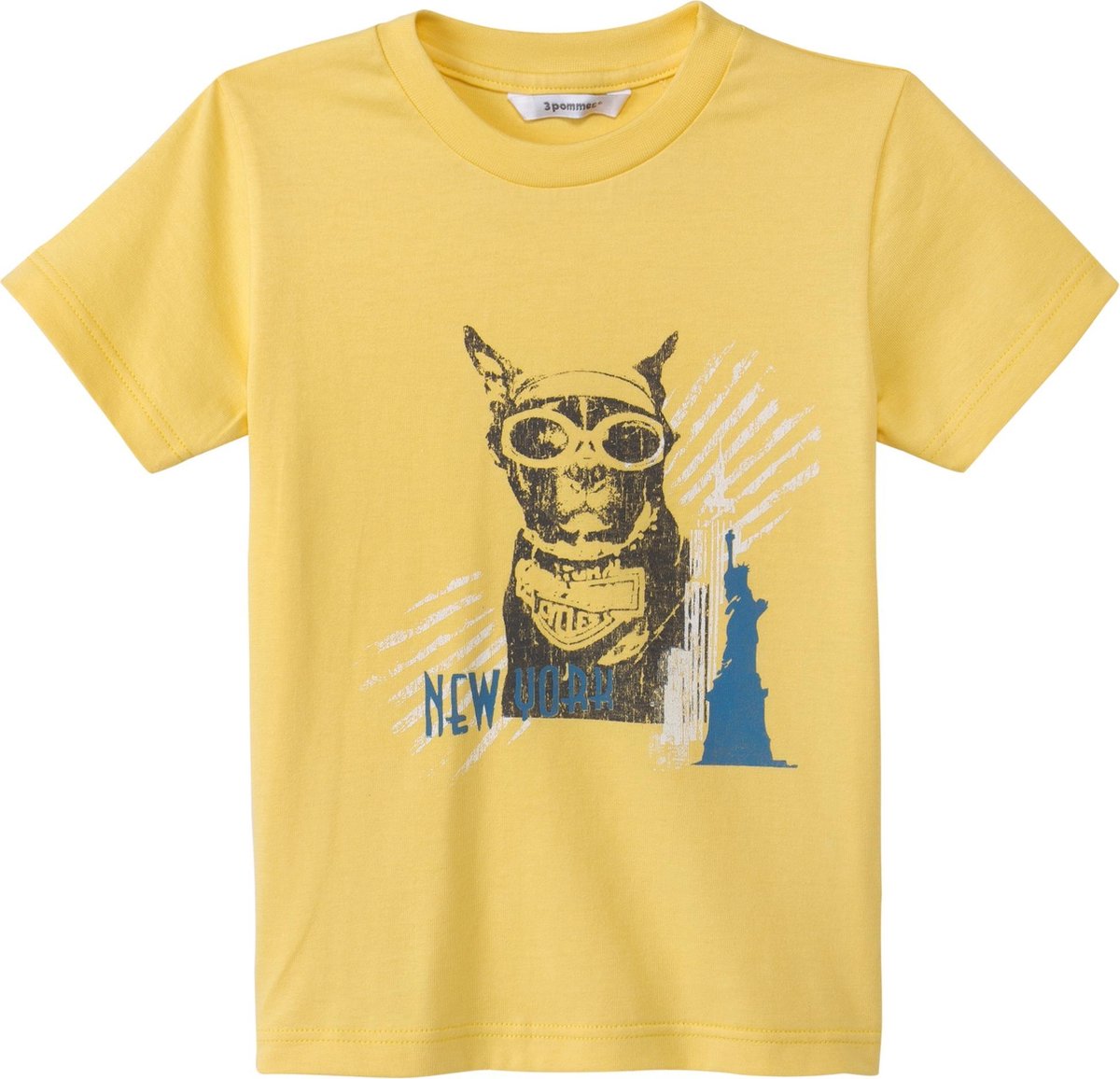 3pommes - Shirt - Geel met Hond - Maat 110