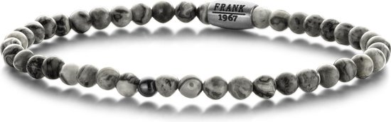 FRANK 1967 7FB 0316 - Herenarmband - Kralen - Grijs Jaspis - 4mm - 20cm - Grijs
