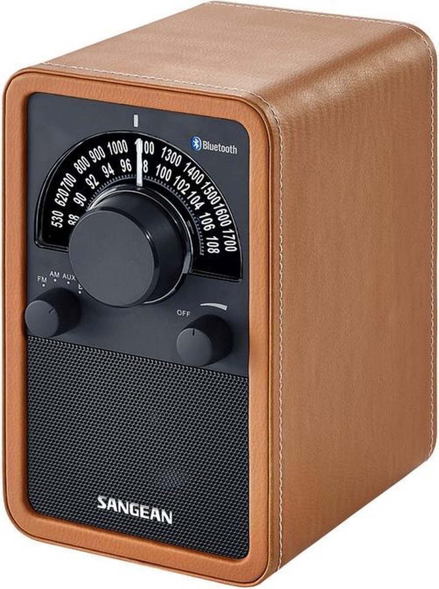 Sangean WR-15 Retro Radio met AM en FM – 10 Watt Bluetooth speaker - Bruin Leer