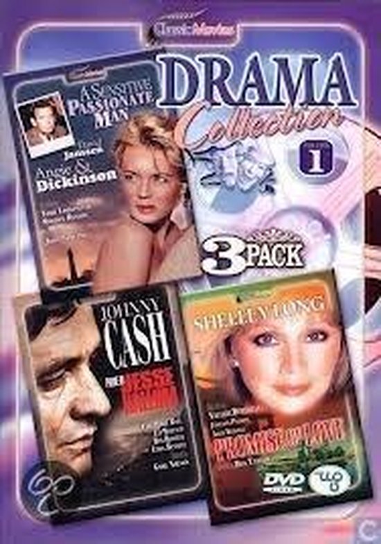 DVD-hoes 'Drama Collection Vol. 1' met afbeeldingen van A Sensitive Passionate Man, Pride of Jesse Hallum, en Promise of Love.