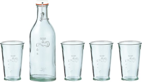 Jamie Oliver Waterfles en 4 glazen - Recycled glas