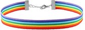 Gay Pride Choker - Regenboog Ketting - Collier - Rainbow met textiel - 37 cm - 1 stuks