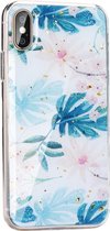 Forcell MARBLE Case Geschikt voor Samsung Galaxy A10 - blue leaves