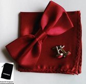 Luxe vlinderstrik inclusief pochette en manchetknopen - Bordeaux rood - Sorprese - luxe - vlinderdas - strik - strikje - pochet - heren