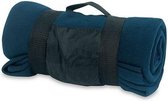 Fleece deken/plaid navy blauw met afneembaar handvat 160 x 130 c