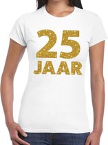 25 jaar goud glitter verjaardag/jubileum kado shirt wit dames L