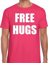 Free hugs tekst t-shirt roze heren L