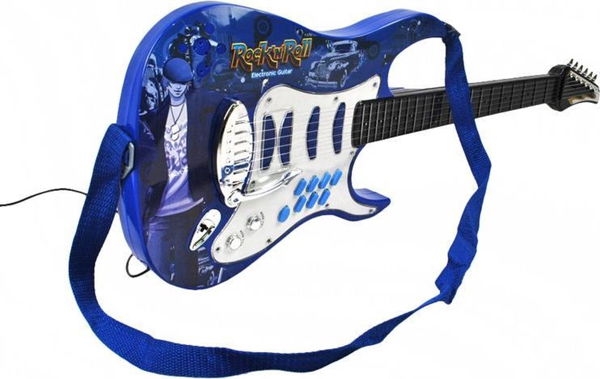 Bleu Guitare Electronique avec Micro sur Pied et Amplificateur Enfant Instruments Jouet Idéal pour denfants Débutant LVPY Guitare pour Enfants 