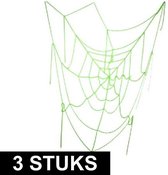 Halloween - 3x Groene spinnenweb decoratie 100 cm - Spinnenwebben - Horror/Halloween thema versiering