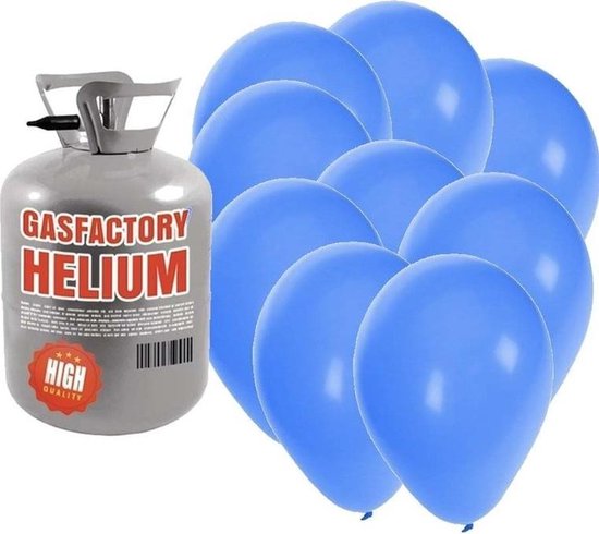 Helium tank met 30 blauwe ballonnen - Blauw - Heliumgas met ballonnen voor een thema feest