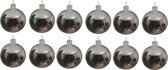 12x Zilveren glazen kerstballen 10 cm - Glans/glanzende - Kerstboomversiering zilver