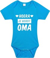 Hoera je wordt oma tekst baby rompertje blauw jongens - Kraamcadeau - Babykleding 68 (4-6 maanden)