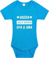 Hoera jullie worden opa en oma tekst baby rompertje blauw jongens - Kraamcadeau - Babykleding 68 (4-6 maanden)