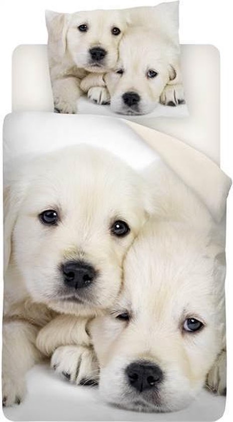 Snoozing Puppy Love - Flanelle - Housse de couette - Simple - 140x200 / 220 cm + 1 taie d'oreiller 60x70 cm - Multicolore