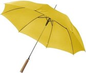 Automatische paraplu 102 cm doorsnede in het geel - grote paraplu met houten handvat