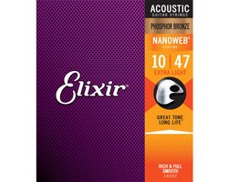 Elixir Strings NANOWEB - Akoestische Gitaarsnaren - Phosphor Bronze - Extra Light Gauge - 10-14-23-30-39-47