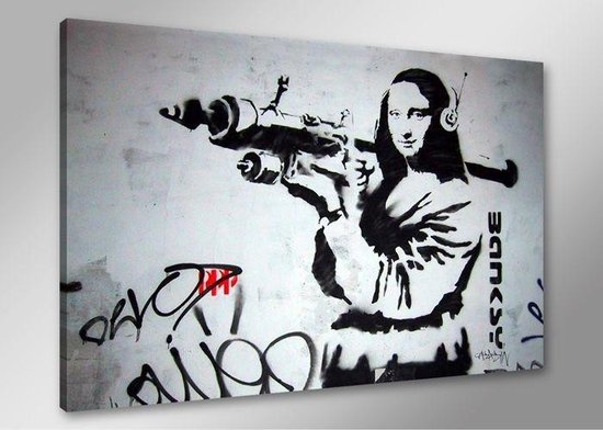 Peinture - Banksy Mona Lisa, Zwart- Wit, 80X60cm, 1 panneau