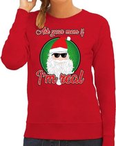 Foute Kersttrui / sweater - Ask your mom I am real - rood voor dames - kerstkleding / kerst outfit L (40)