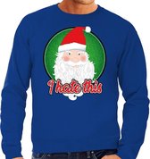 Foute Kersttrui / sweater - I hate this - blauw voor heren - kerstkleding / kerst outfit M (50)