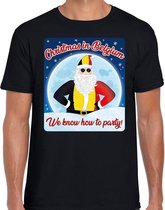 Fout Belgie Kerst t-shirt / shirt - Christmas in Belgium we know how to party - zwart voor heren - kerstkleding / kerst outfit S (48)